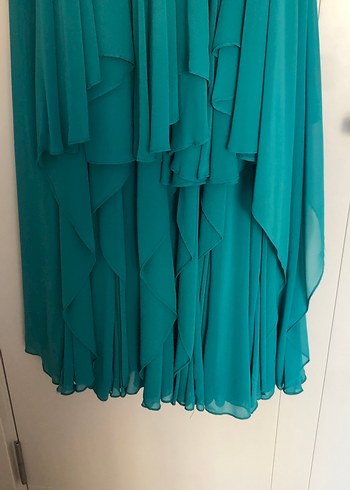 Nakışlı, Askısız, Uzun Turkuaz Kadın Elbise - Görsel 2