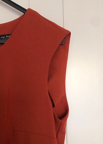 Kırmızı V Yaka Midi Elbise - Görsel 4