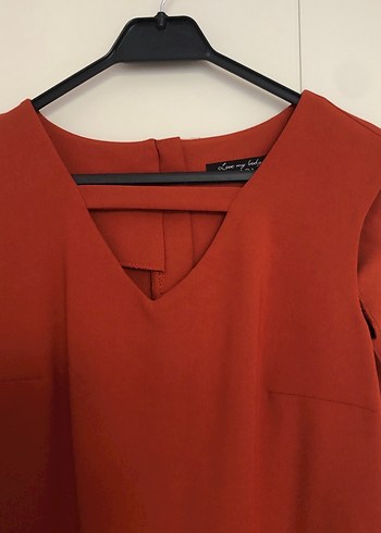 Kırmızı V Yaka Midi Elbise - Görsel 2