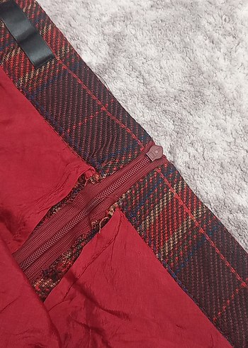 Kırmızı Ekose Mini Hamile Etek - Görsel 6