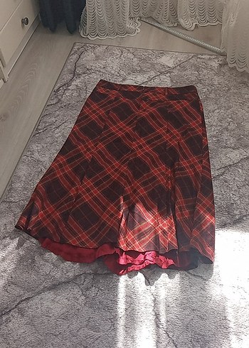 Kırmızı Ekose Mini Hamile Etek - Görsel 7