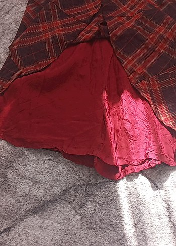 Kırmızı Ekose Mini Hamile Etek - Görsel 8