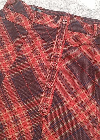 Kırmızı Ekose Mini Hamile Etek - Görsel 3