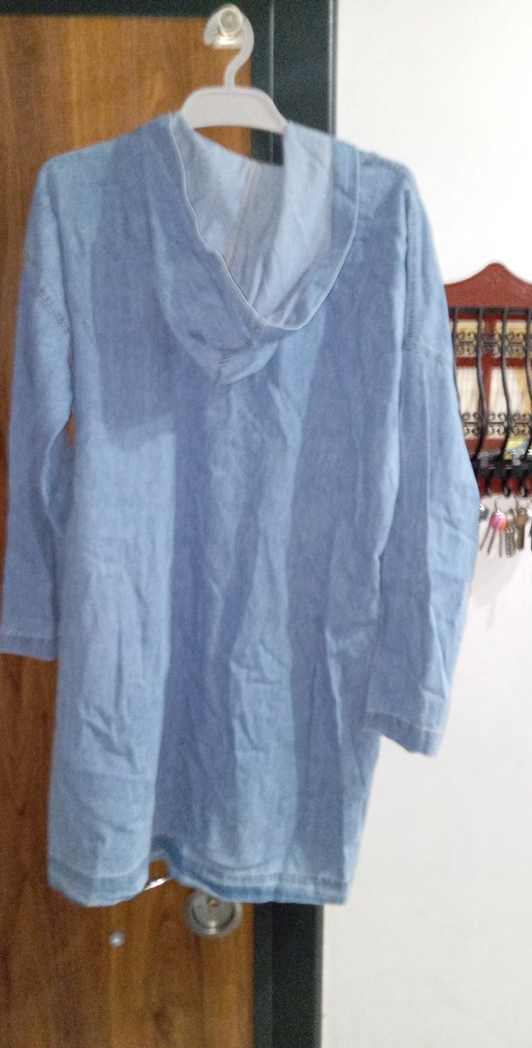 Düğmeli Mavi Kadın Kot Ceket - Görsel 4