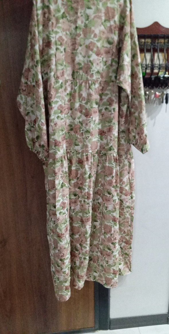 Bohem Uzun Kollu Bej Uzun Elbise - Görsel 4