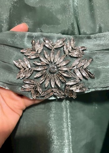 Uzun Parlak Yeşil Vintage Kadın Elbise - Görsel 4