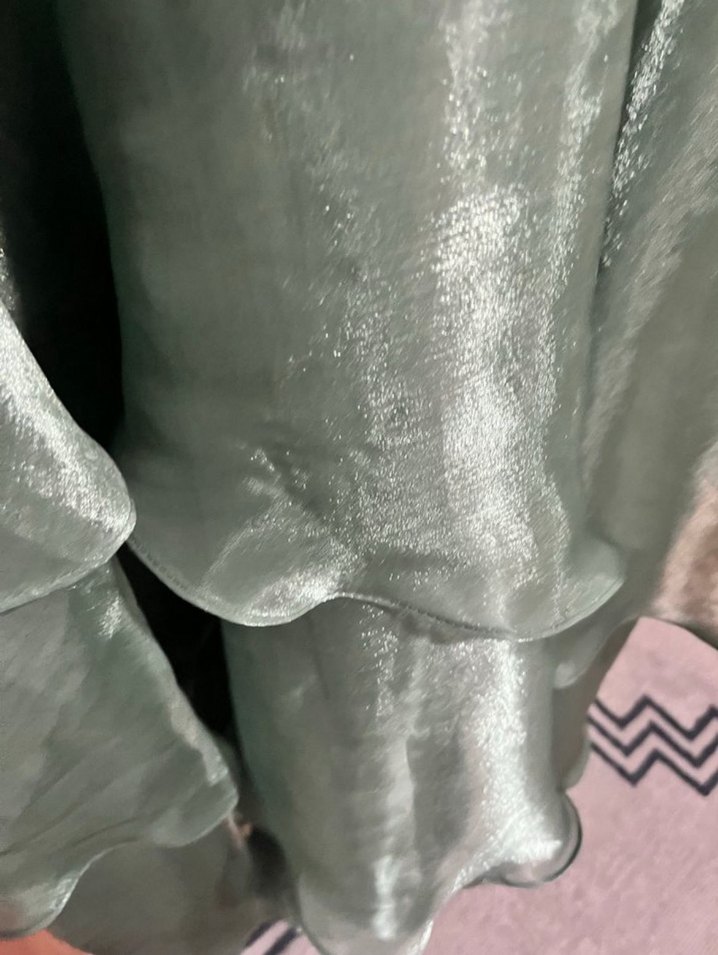 Uzun Parlak Yeşil Vintage Kadın Elbise - Görsel 5