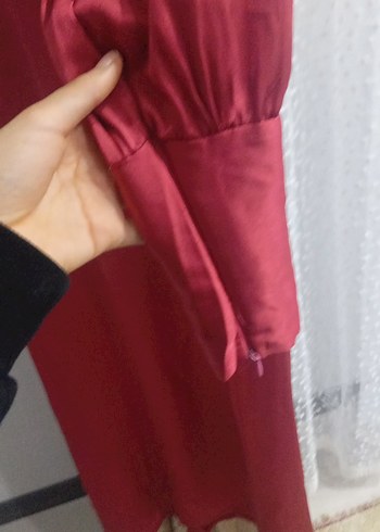 Bordo Uzun Kollu Yüksek Yakalı Kadın Elbise - Görsel 3
