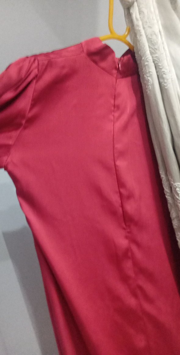 Bordo Uzun Kollu Yüksek Yakalı Kadın Elbise - Görsel 4