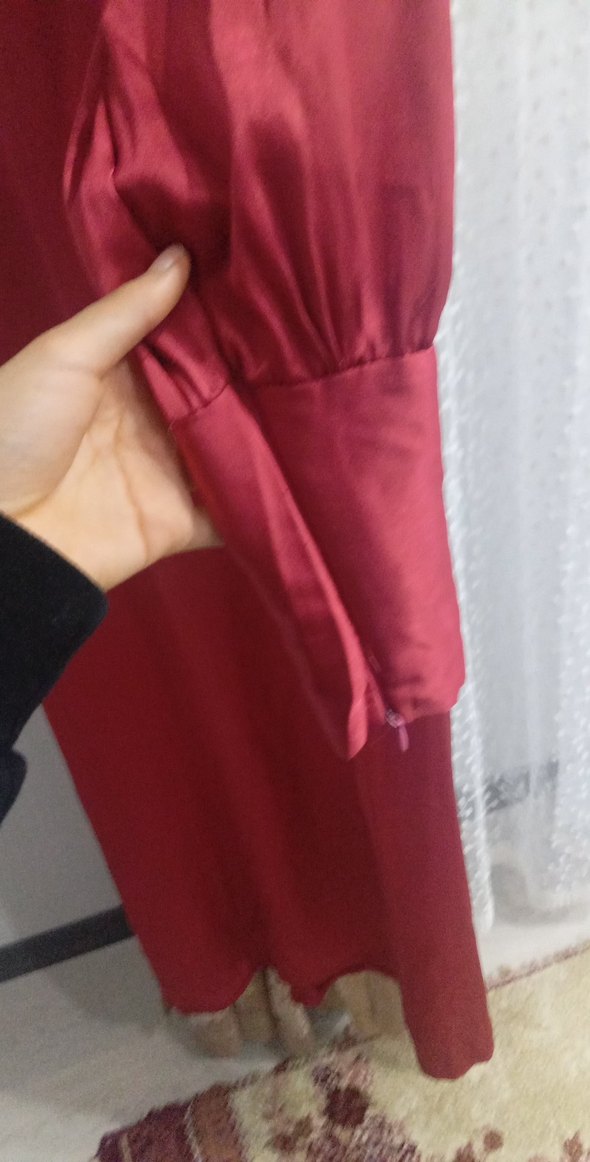 Bordo Uzun Kollu Yüksek Yakalı Kadın Elbise - Görsel 3