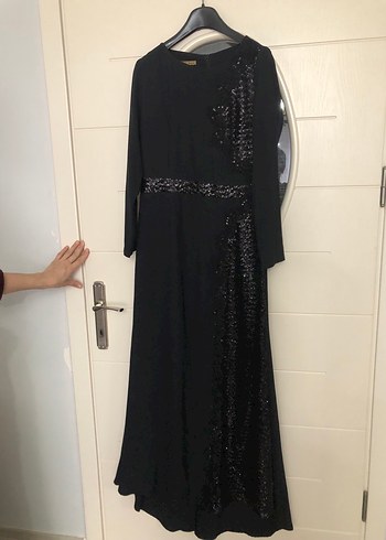 Uzun Siyah Drapeli Kadın Abiye Elbise - Görsel 2