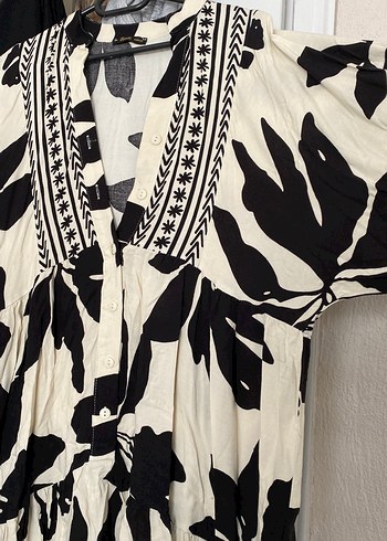 Desenli Siyah Bohem Uzun Elbise - Görsel 5