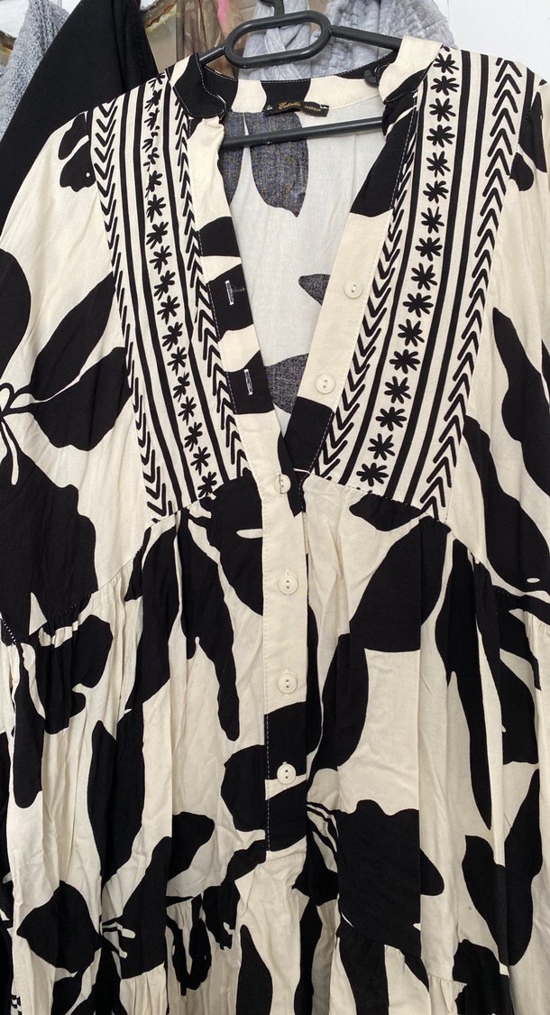 Desenli Siyah Bohem Uzun Elbise - Görsel 2