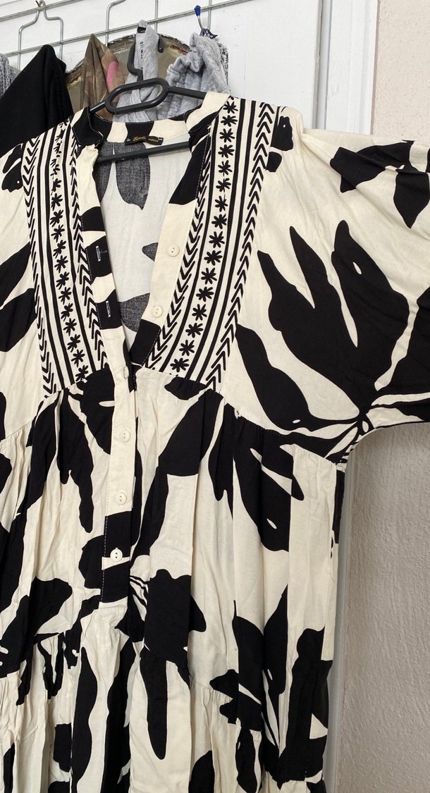 Desenli Siyah Bohem Uzun Elbise - Görsel 5