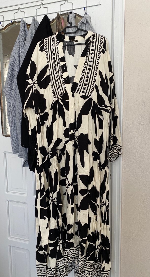 Desenli Siyah Bohem Uzun Elbise - Görsel 3