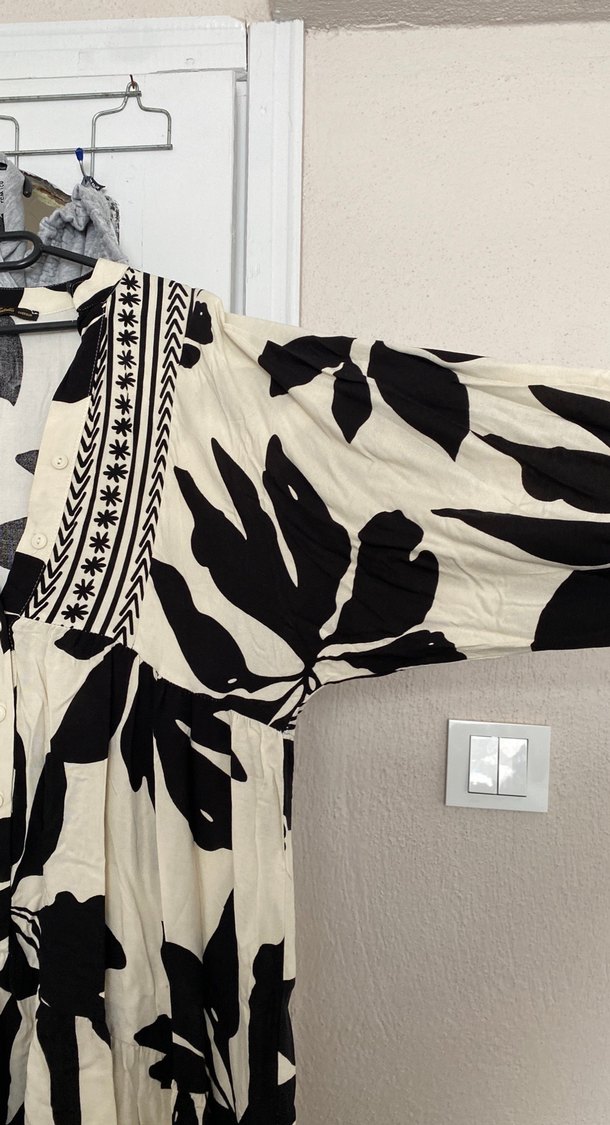 Desenli Siyah Bohem Uzun Elbise - Görsel 4