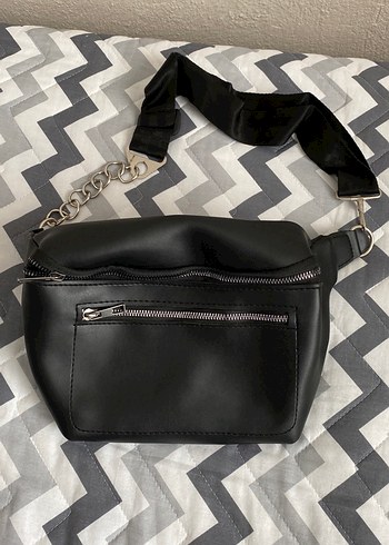 Siyah Deri Zebra Desenli Bel Çantası - Görsel 2