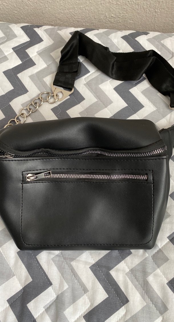 Siyah Deri Zebra Desenli Bel Çantası - Görsel 3