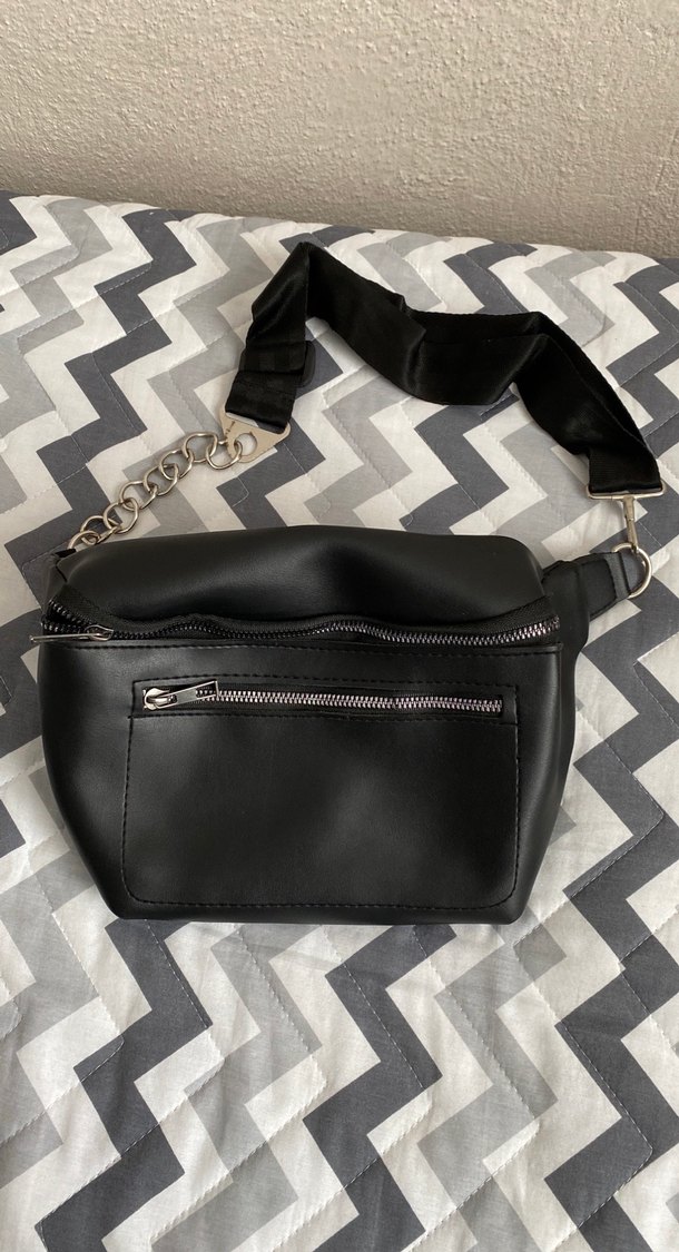 Siyah Deri Zebra Desenli Bel Çantası - Görsel 2