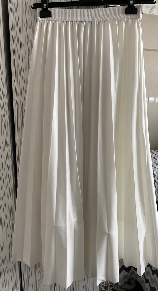 Beyaz Pilili Uzun Kadın Etek - Görsel 2