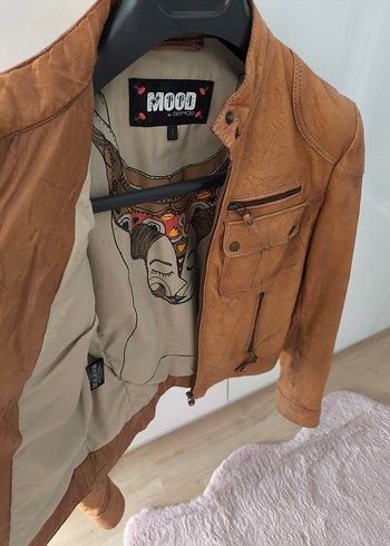 s Beden camel Renk Taba Deri Biker Ceket