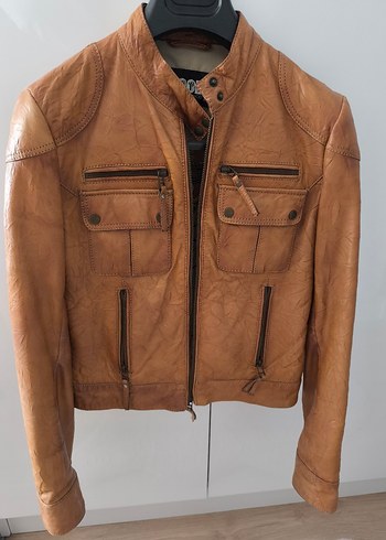 Derimod Taba Deri Biker Ceket