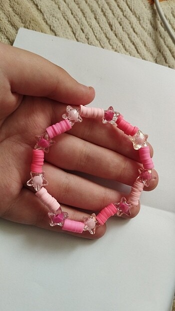 Tasarımcı Fimo boncuk pembe yıldız bileklik