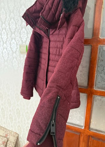 Bordo Düğmeli Kadın Kışlık Mont - Görsel 3