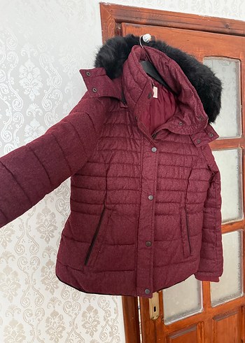 Bordo Düğmeli Kadın Kışlık Mont - Görsel 2