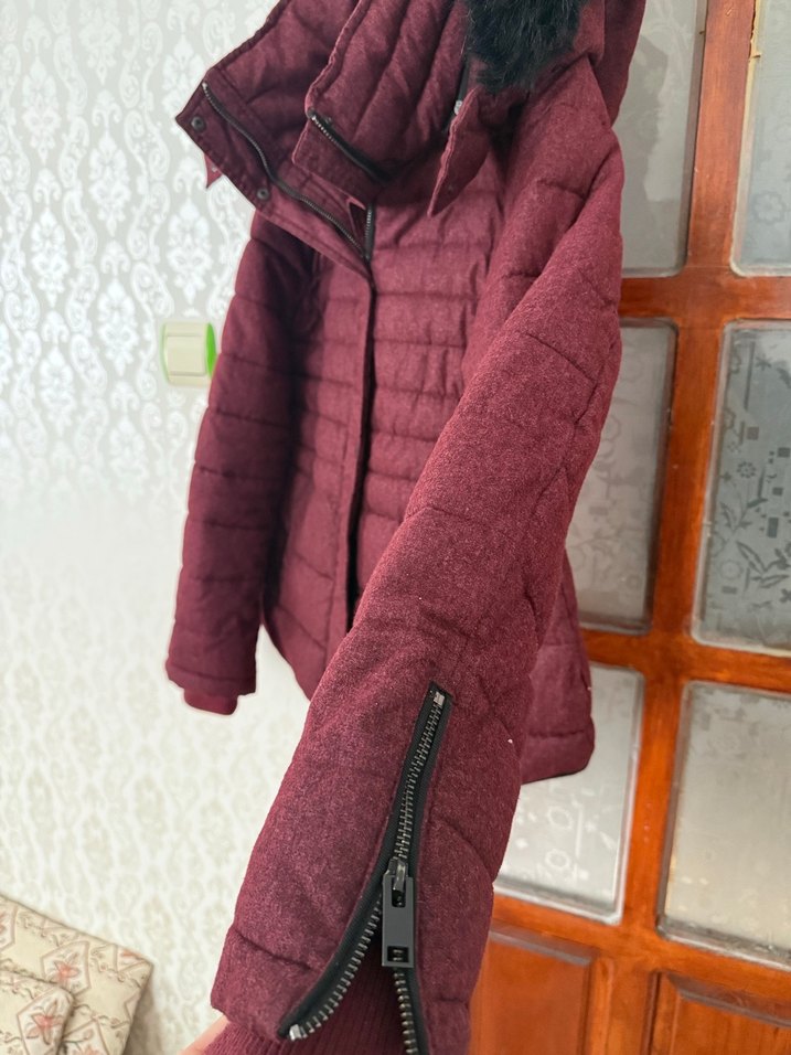 Bordo Düğmeli Kadın Kışlık Mont - Görsel 3