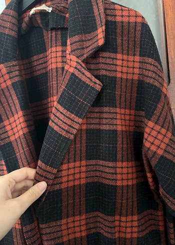 Kareli Uzun Kollu Kadın kaban - Görsel 5