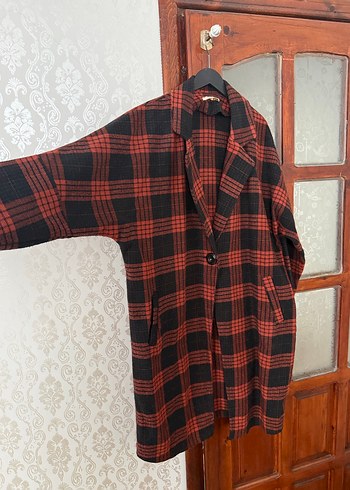 Kareli Uzun Kollu Kadın kaban - Görsel 2