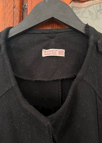 Düğmeli Siyah Uzun Kadın Keten Kaban - Görsel 3