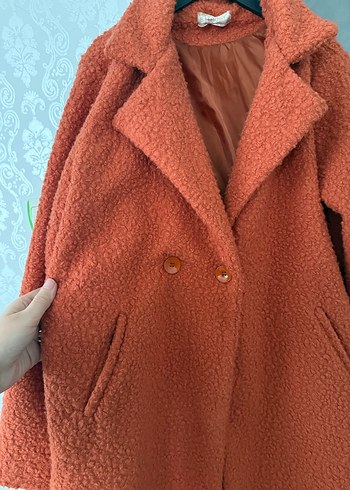 Kürk Detaylı Kırmızı Uzun Kadın Kaban - Görsel 7