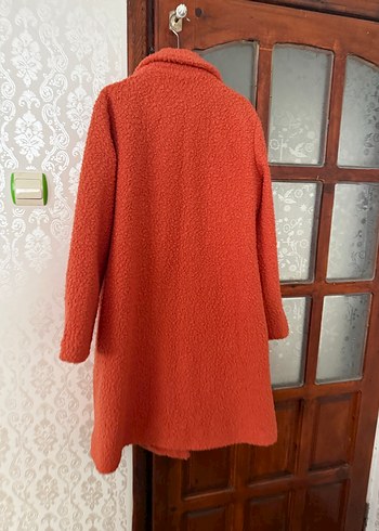 Kürk Detaylı Kırmızı Uzun Kadın Kaban - Görsel 6