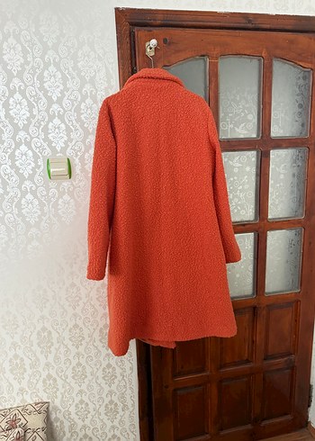 Kürk Detaylı Kırmızı Uzun Kadın Kaban - Görsel 5