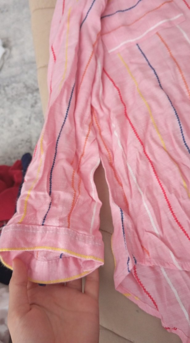 Pembe Düğmeli Keten Gömlek - Görsel 2