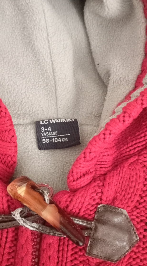 Kız-Erkek Çocuk Kırmızı Kapüşonlu Örgü Hırka - Görsel 2