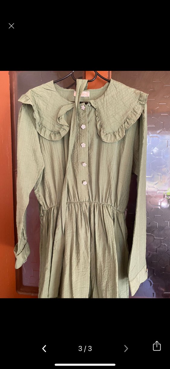 Kadın Haki Uzun Keten Elbise - Görsel 3