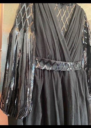 Siyah Uzun Gotik Drapeli Abiye Elbise - Görsel 3