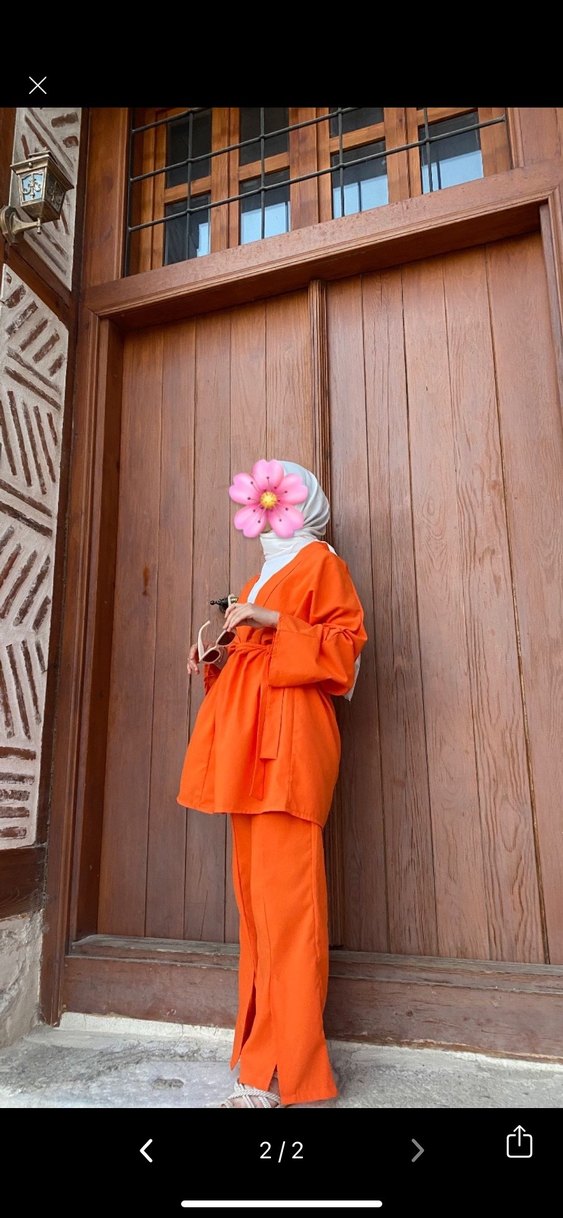 Turuncu Midi Keten Kimono, Salaş ve Drapeli - Görsel 2