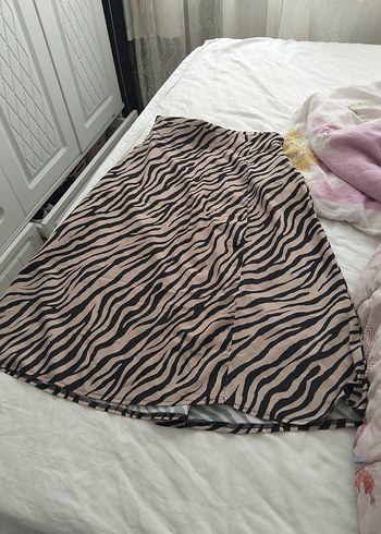 Kahverengi Zebra Desenli midi Etek