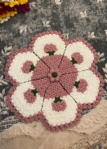 Kırmızı Çiçekli Örgü Yuvarlak Dekor - Görsel 10