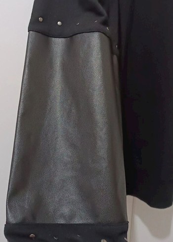 Drapeli Siyah Deri Midi Tunik - Görsel 3