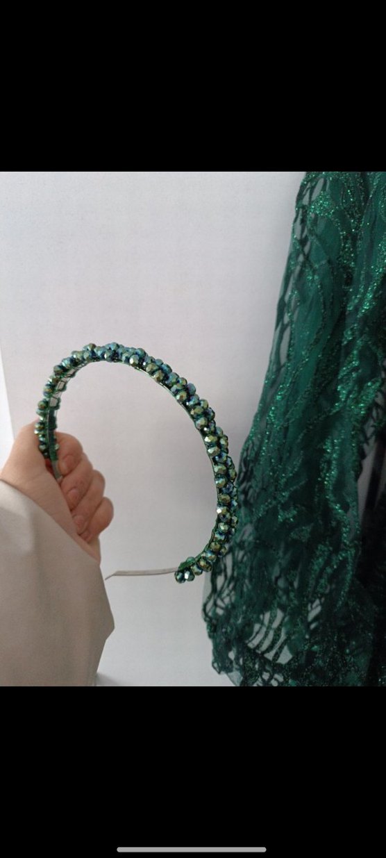 Dantel Detaylı Uzun Yeşil V Yaka Elbise - Görsel 5