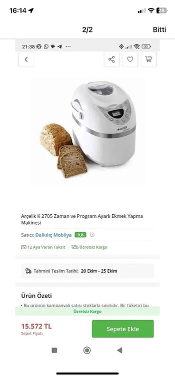 Arçelik Arçelik ekmek yapma makinesi ve reçel yapma makinesi