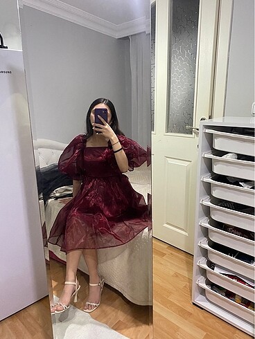 s Beden bordo Renk Bordo kabarik elbise