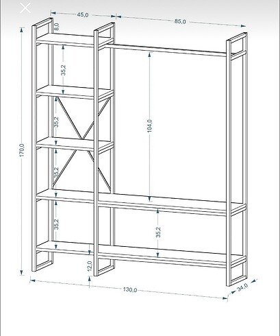 Ikea Açık dolap ve 7 adet ikea organizer