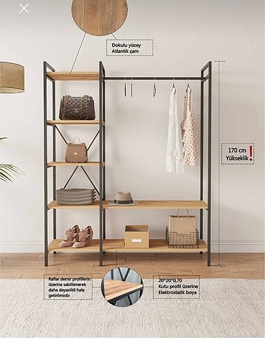 Açık dolap ve 7 adet ikea organizer