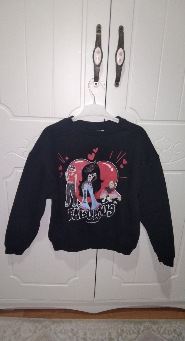 Kızlar için Siyah Baskılı Goth Sweatshirt - Görsel 5